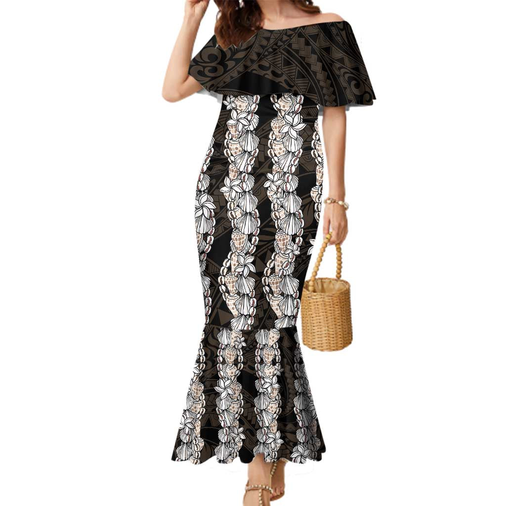 Black and Beige Hawaii Shell Lei Family Matching Mermaid Dress and Hawaiian Shirt Hawaiian Sunrise Shell Hebrew Cone Plumeria - Polynesian Pride