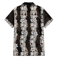 Black and Beige Hawaii Shell Lei Family Matching Off Shoulder Maxi Dress and Hawaiian Shirt Hawaiian Sunrise Shell Hebrew Cone Plumeria - Polynesian Pride