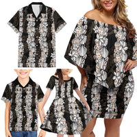Black and Beige Hawaii Shell Lei Family Matching Off Shoulder Short Dress and Hawaiian Shirt Hawaiian Sunrise Shell Hebrew Cone Plumeria - Polynesian Pride