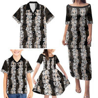 Black and Beige Hawaii Shell Lei Family Matching Puletasi and Hawaiian Shirt Hawaiian Sunrise Shell Hebrew Cone Plumeria - Polynesian Pride