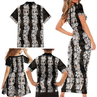 Black and Beige Hawaii Shell Lei Family Matching Short Sleeve Bodycon Dress and Hawaiian Shirt Hawaiian Sunrise Shell Hebrew Cone Plumeria - Polynesian Pride
