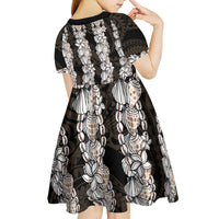 Black and Beige Hawaii Shell Lei Kid Short Sleeve Dress Hawaiian Sunrise Shell Hebrew Cone Plumeria - Polynesian Pride