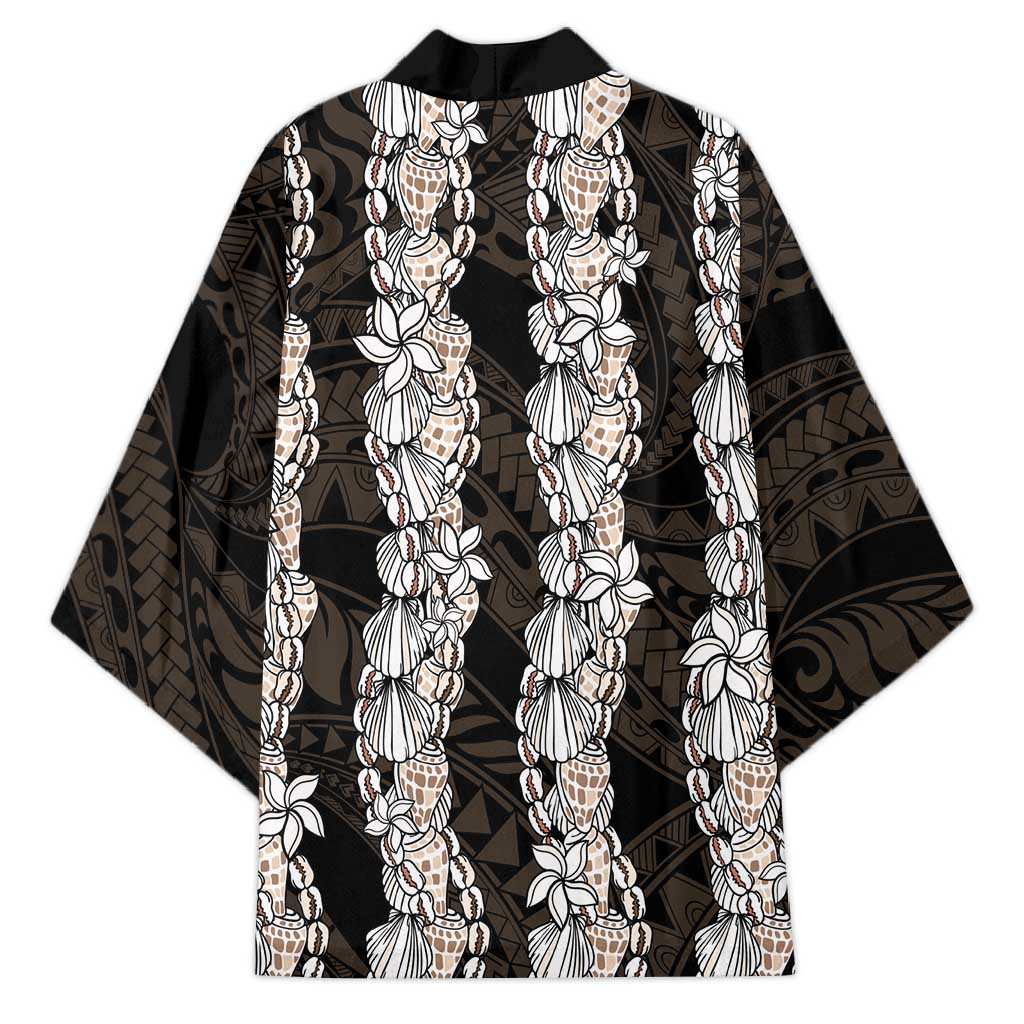 Black and Beige Hawaii Shell Lei Kimono Hawaiian Sunrise Shell Hebrew Cone Plumeria - Polynesian Pride