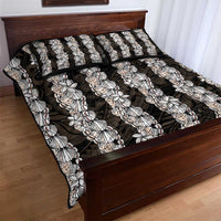 Black and Beige Hawaii Shell Lei Quilt Bed Set Hawaiian Sunrise Shell Hebrew Cone Plumeria - Polynesian Pride