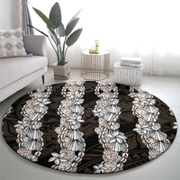 Black and Beige Hawaii Shell Lei Round Carpet Hawaiian Sunrise Shell Hebrew Cone Plumeria LT14 - Polynesian Pride