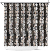 Black and Beige Hawaii Shell Lei Shower Curtain Hawaiian Sunrise Shell Hebrew Cone Plumeria - Polynesian Pride