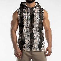 Black and Beige Hawaii Shell Lei Sleeveless Hoodie Hawaiian Sunrise Shell Hebrew Cone Plumeria - Polynesian Pride