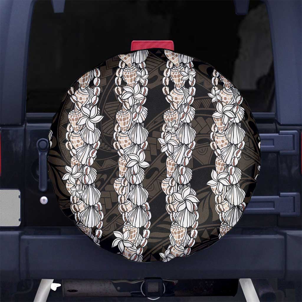 Black and Beige Hawaii Shell Lei Spare Tire Cover Hawaiian Sunrise Shell Hebrew Cone Plumeria - Polynesian Pride