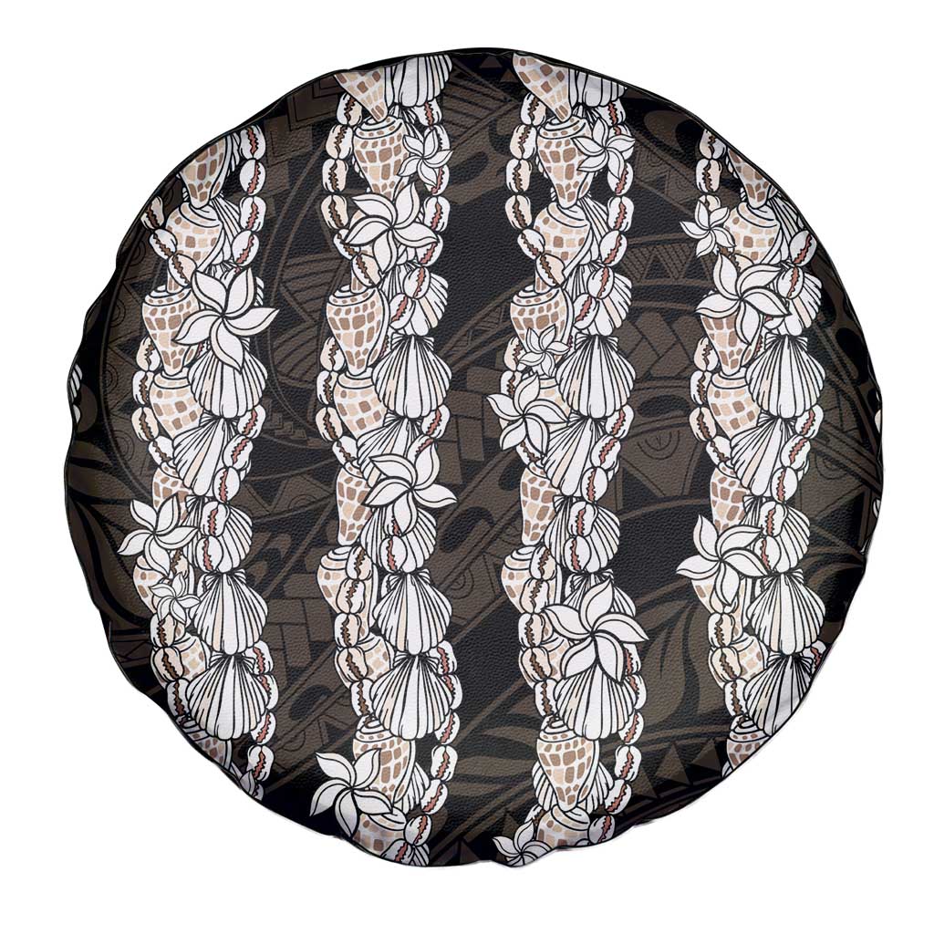 Black and Beige Hawaii Shell Lei Spare Tire Cover Hawaiian Sunrise Shell Hebrew Cone Plumeria - Polynesian Pride