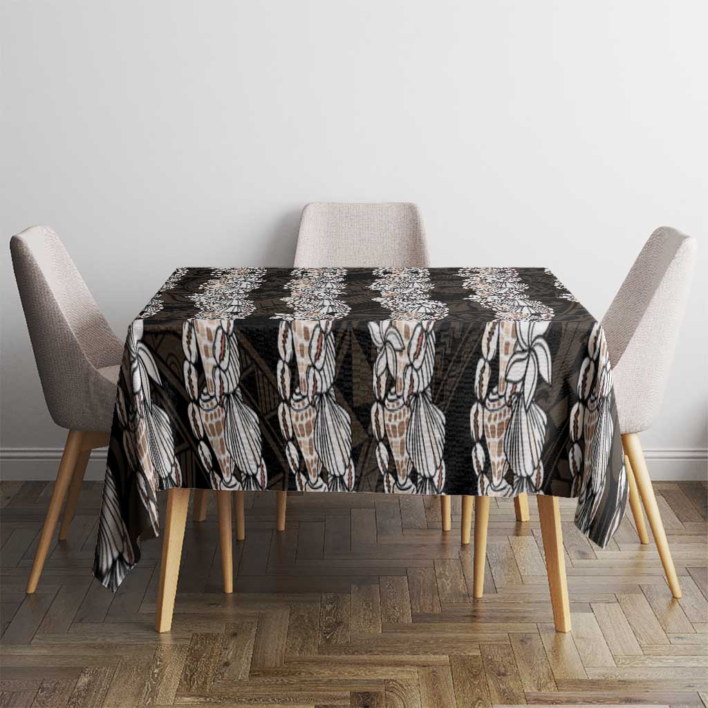 Black and Beige Hawaii Shell Lei Tablecloth Hawaiian Sunrise Shell Hebrew Cone Plumeria - Polynesian Pride