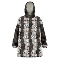 Black and Beige Hawaii Shell Lei Wearable Blanket Hoodie Hawaiian Sunrise Shell Hebrew Cone Plumeria - Polynesian Pride