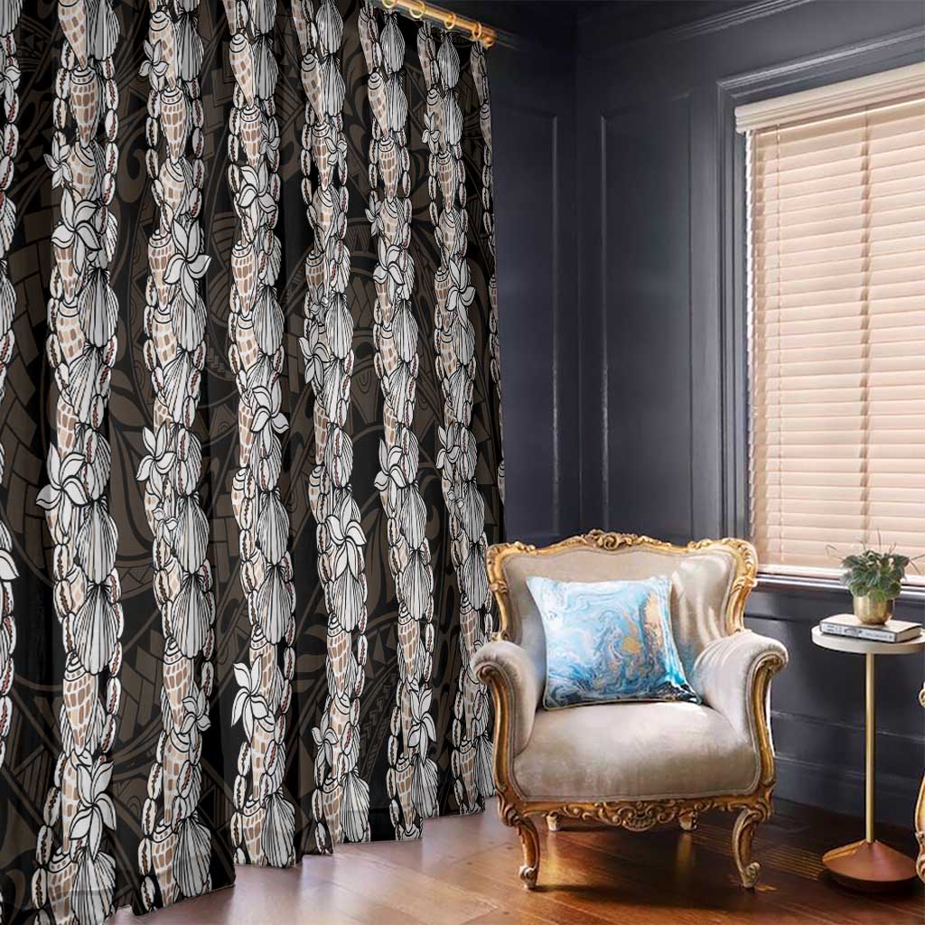Black and Beige Hawaii Shell Lei Window Curtain Hawaiian Sunrise Shell Hebrew Cone Plumeria - Polynesian Pride