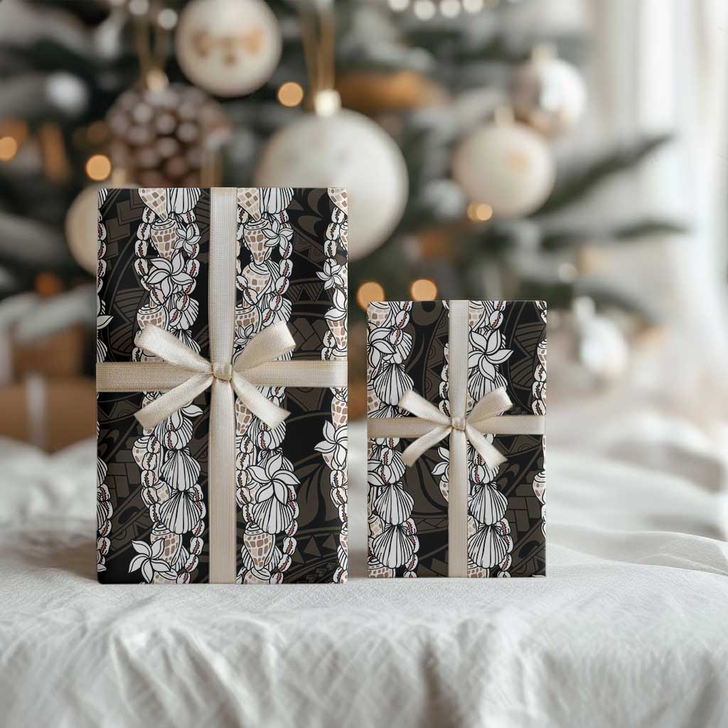 Black and Beige Hawaii Shell Lei Wrapping Paper Hawaiian Sunrise Shell Hebrew Cone Plumeria - Polynesian Pride