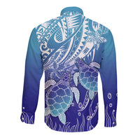 Polynesia Sea Turtle Long Sleeve Button Shirt Happy Valentine Day Polynesian - Dark Cyan LT14 - Polynesian Pride
