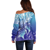 Polynesia Sea Turtle Off Shoulder Sweater Happy Valentine Day Polynesian - Dark Cyan LT14 - Polynesian Pride