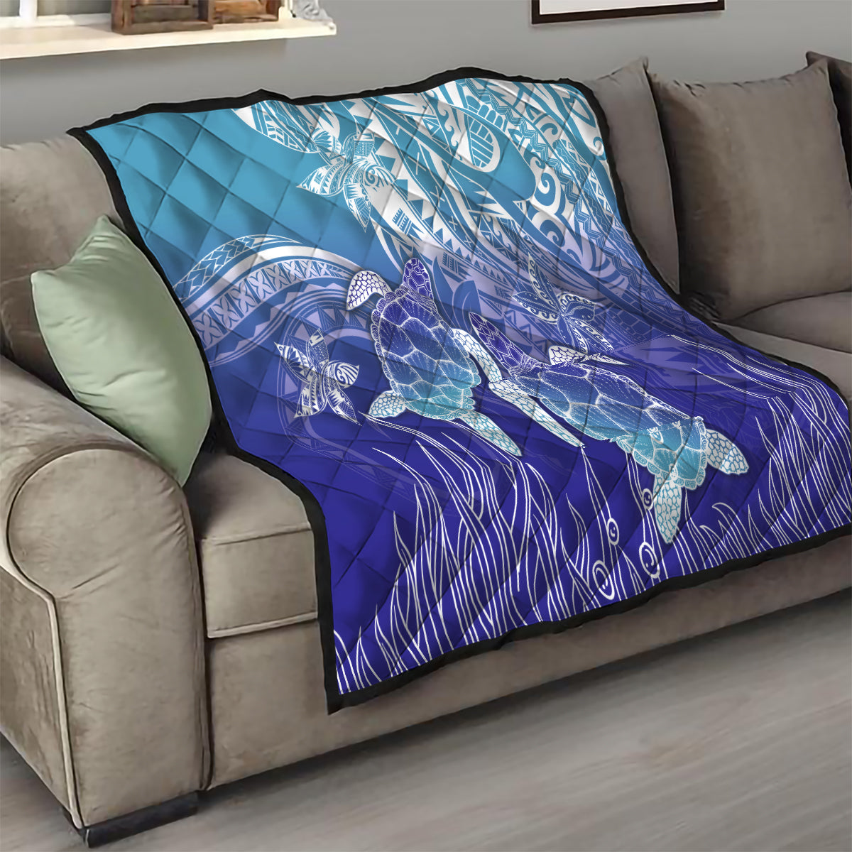 Polynesia Sea Turtle Quilt Happy Valentine Day Polynesian - Dark Cyan LT14 - Polynesian Pride