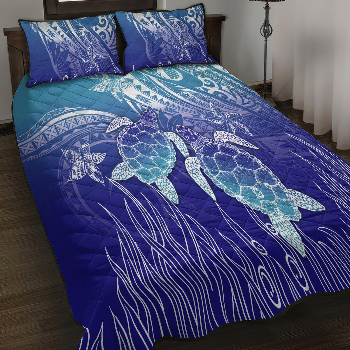 Polynesia Sea Turtle Quilt Bed Set Happy Valentine Day Polynesian - Dark Cyan LT14 - Polynesian Pride