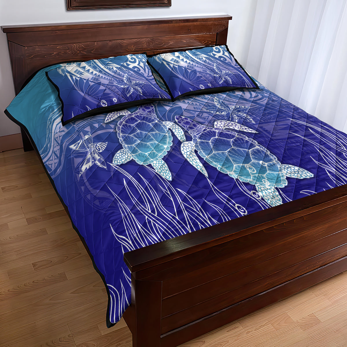 Polynesia Sea Turtle Quilt Bed Set Happy Valentine Day Polynesian - Dark Cyan LT14 - Polynesian Pride