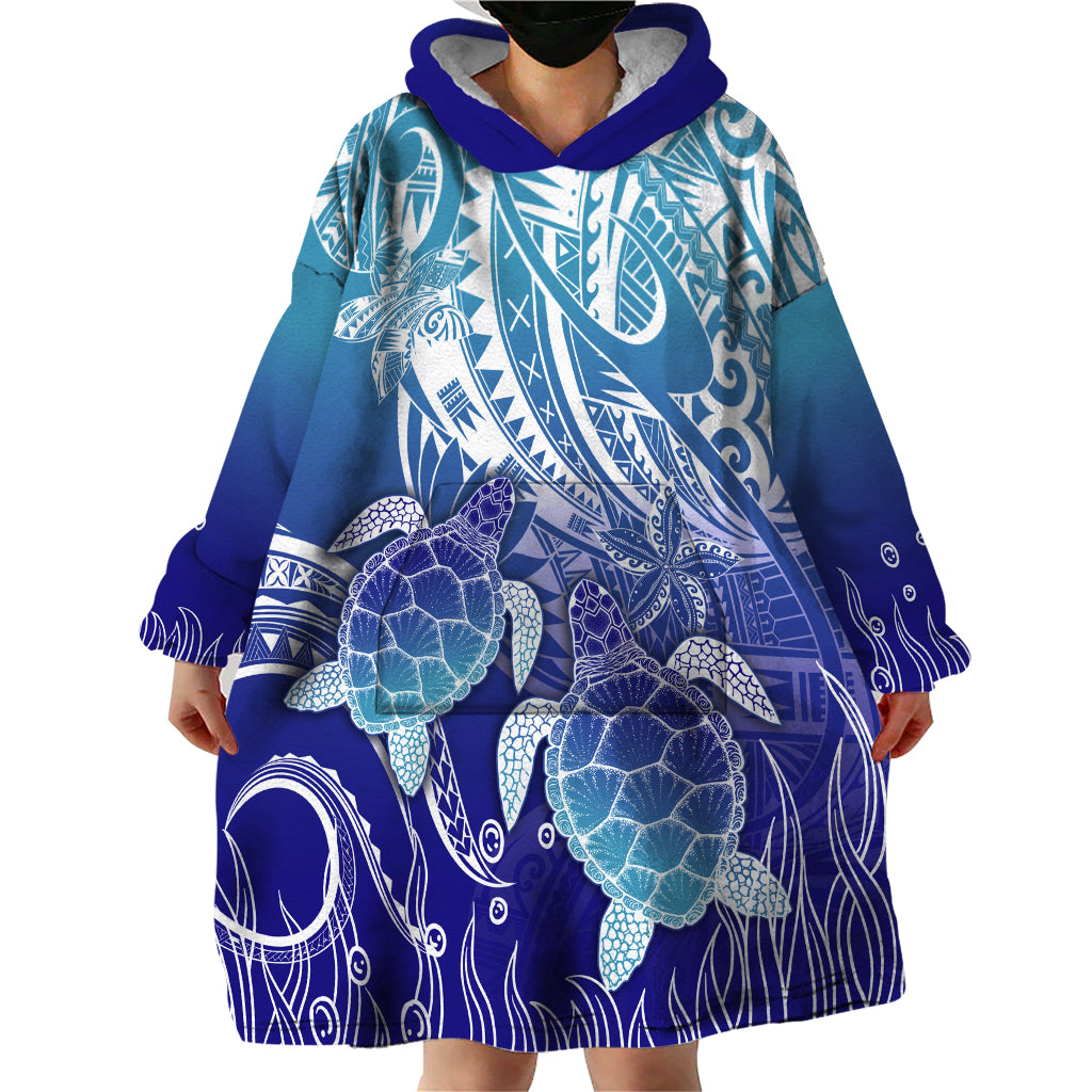 Polynesia Sea Turtle Wearable Blanket Hoodie Happy Valentine Day Polynesian - Dark Cyan LT14 - Polynesian Pride