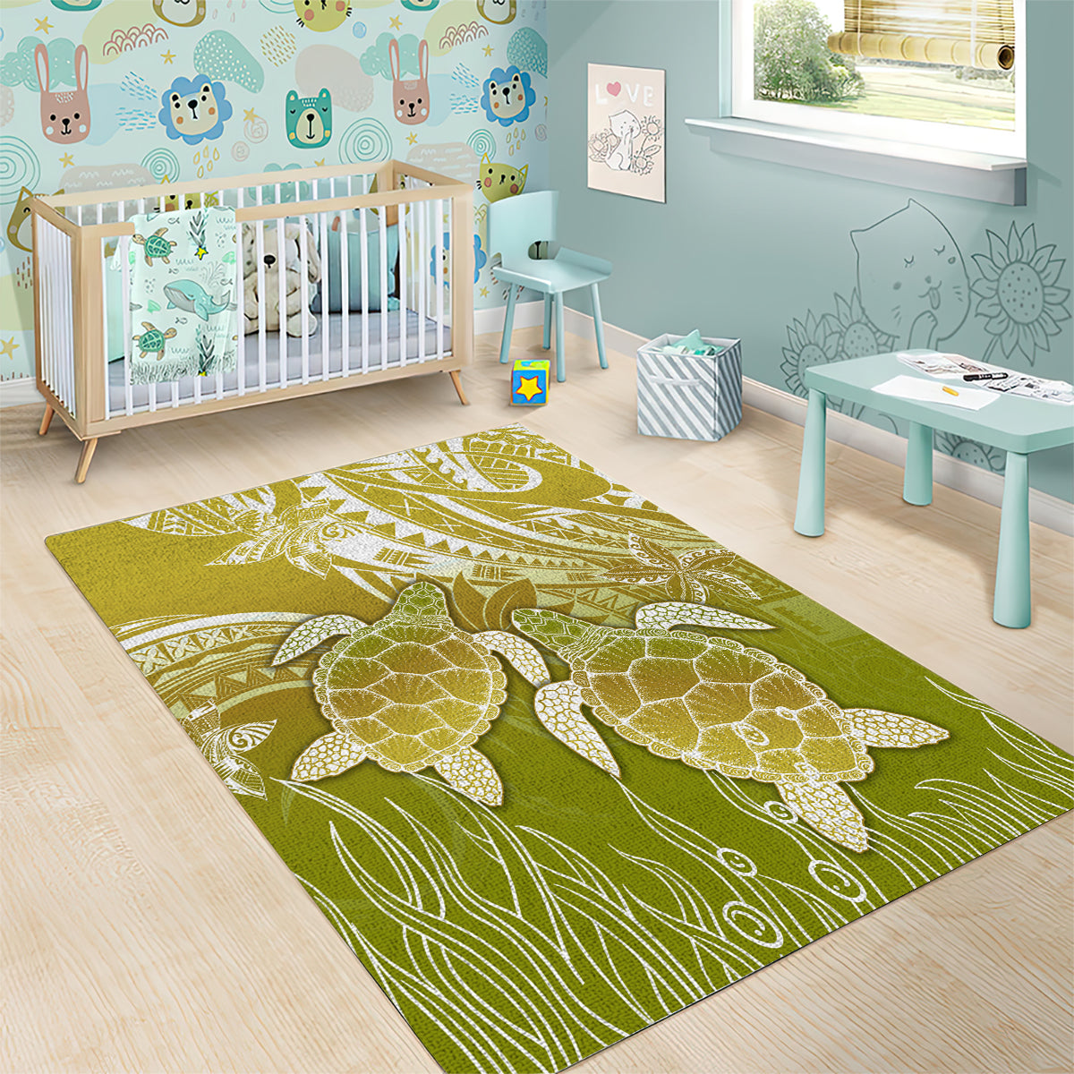 Polynesia Sea Turtle Area Rug Happy Valentine Day Polynesian - Gold LT14 - Polynesian Pride