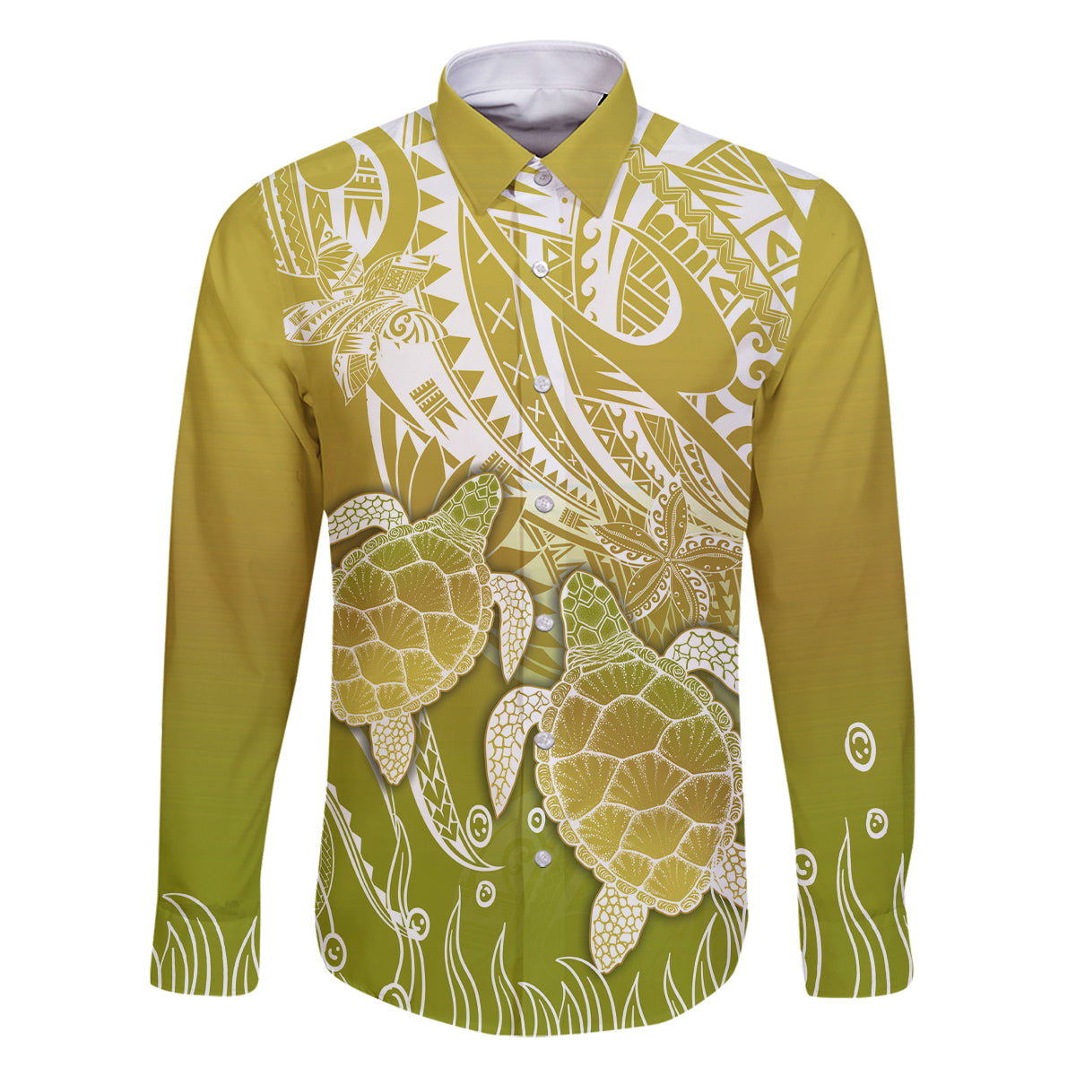 Polynesia Sea Turtle Family Matching Mermaid Dress and Hawaiian Shirt Happy Valentine Day Polynesian - Gold LT14 Dad's Shirt - Long Sleeve Gold - Polynesian Pride