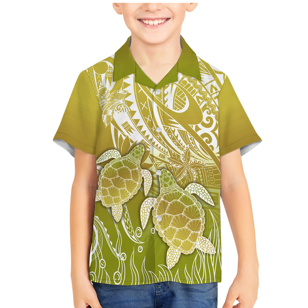 Polynesia Sea Turtle Family Matching Mermaid Dress and Hawaiian Shirt Happy Valentine Day Polynesian - Gold LT14 Son's Shirt Gold - Polynesian Pride