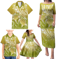 Polynesia Sea Turtle Family Matching Puletasi Dress and Hawaiian Shirt Happy Valentine Day Polynesian - Gold LT14 - Polynesian Pride
