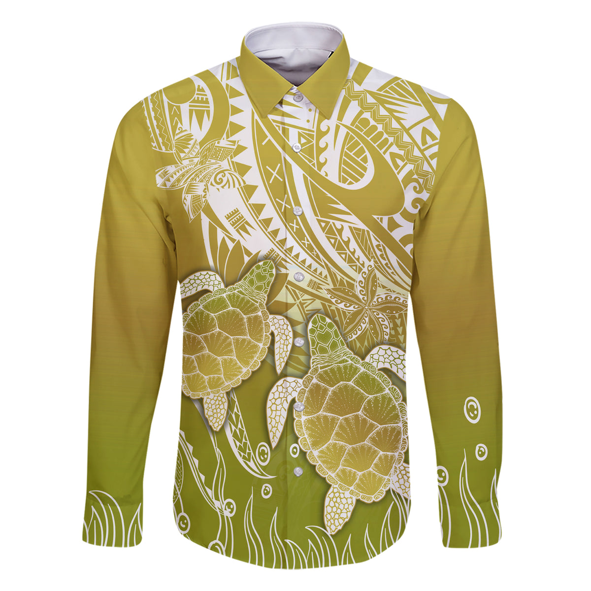 Polynesia Sea Turtle Family Matching Short Sleeve Bodycon Dress and Hawaiian Shirt Happy Valentine Day Polynesian - Gold LT14 Dad's Shirt - Long Sleeve Gold - Polynesian Pride