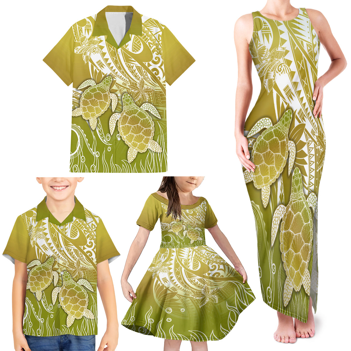Polynesia Sea Turtle Family Matching Tank Maxi Dress and Hawaiian Shirt Happy Valentine Day Polynesian - Gold LT14 - Polynesian Pride