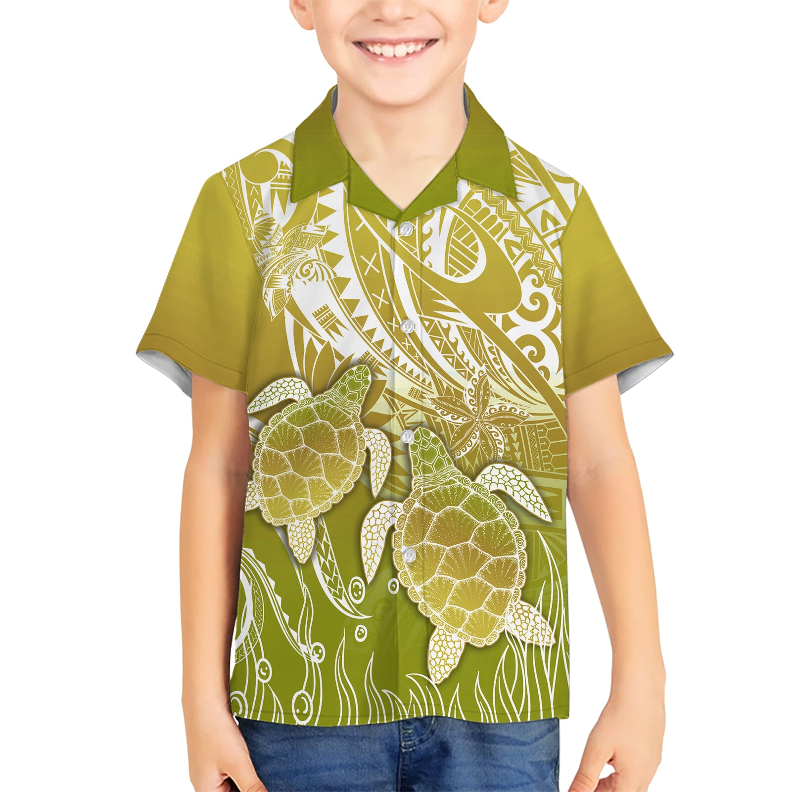 Polynesia Sea Turtle Kid Hawaiian Shirt Happy Valentine Day Polynesian - Gold LT14 Kid Gold - Polynesian Pride