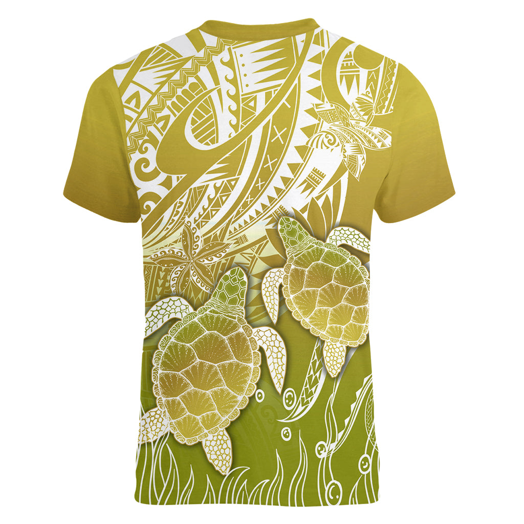 Polynesia Sea Turtle Women V Neck T Shirt Happy Valentine Day Polynesian - Gold LT14 - Polynesian Pride