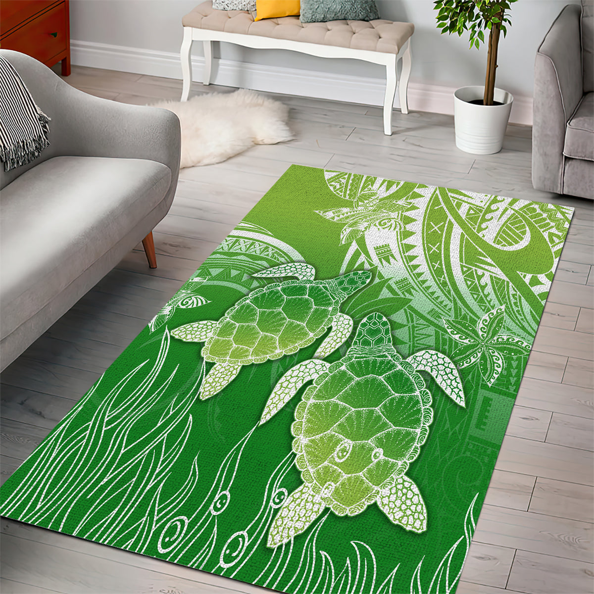 Polynesia Sea Turtle Area Rug Happy Valentine Day Polynesian - Green LT14 - Polynesian Pride