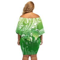 Polynesia Sea Turtle Family Matching Off Shoulder Short Dress and Hawaiian Shirt Happy Valentine Day Polynesian - Green LT14 - Polynesian Pride