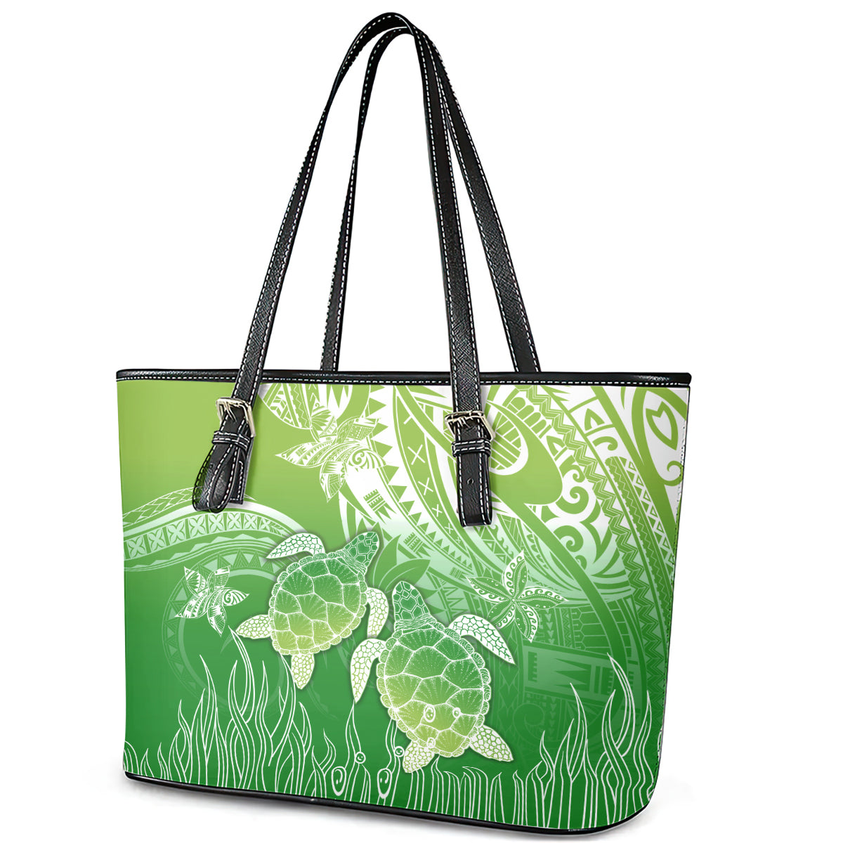 Polynesia Sea Turtle Leather Tote Bag Happy Valentine Day Polynesian - Green LT14 - Polynesian Pride