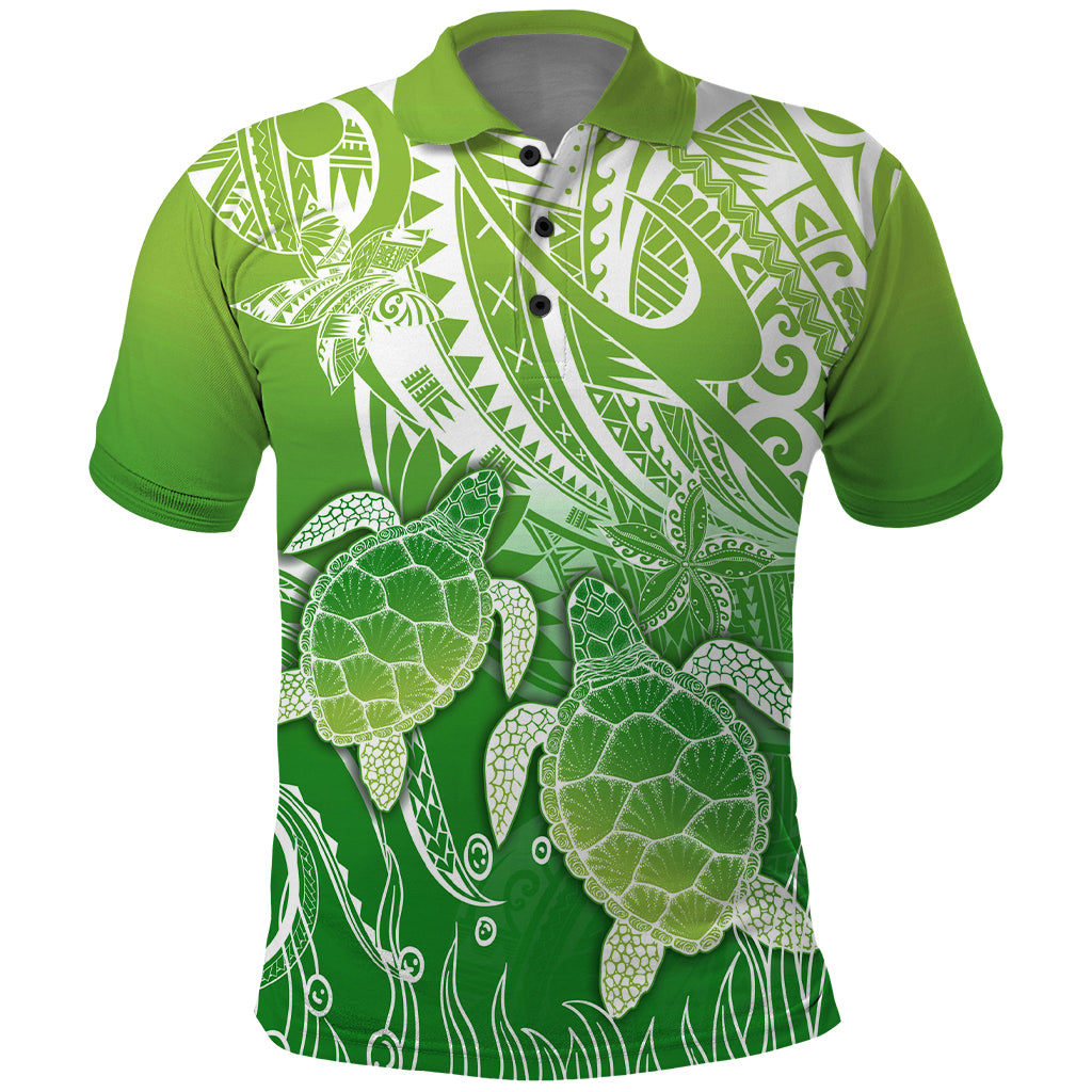 Polynesia Sea Turtle Polo Shirt - Happy Valentine Day Polynesian Green LT14 Green - Polynesian Pride