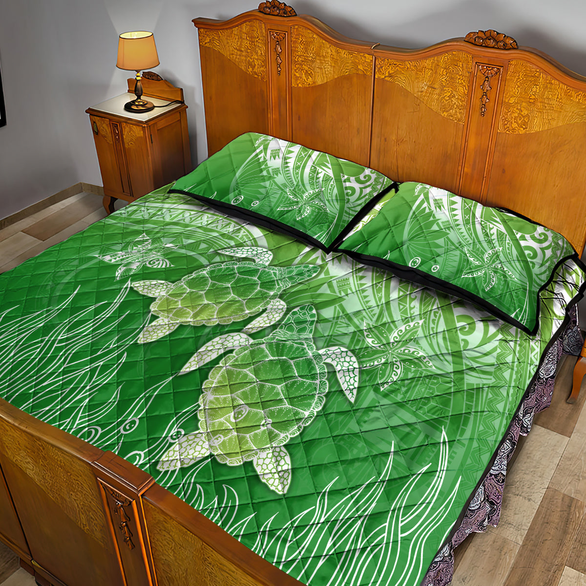 Polynesia Sea Turtle Quilt Bed Set Happy Valentine Day Polynesian - Green LT14 - Polynesian Pride