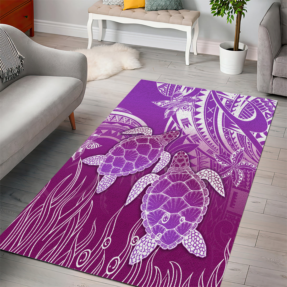 Polynesia Valentine Day Area Rug Polynesian Sea Turtle Purple Version LT14 - Polynesian Pride