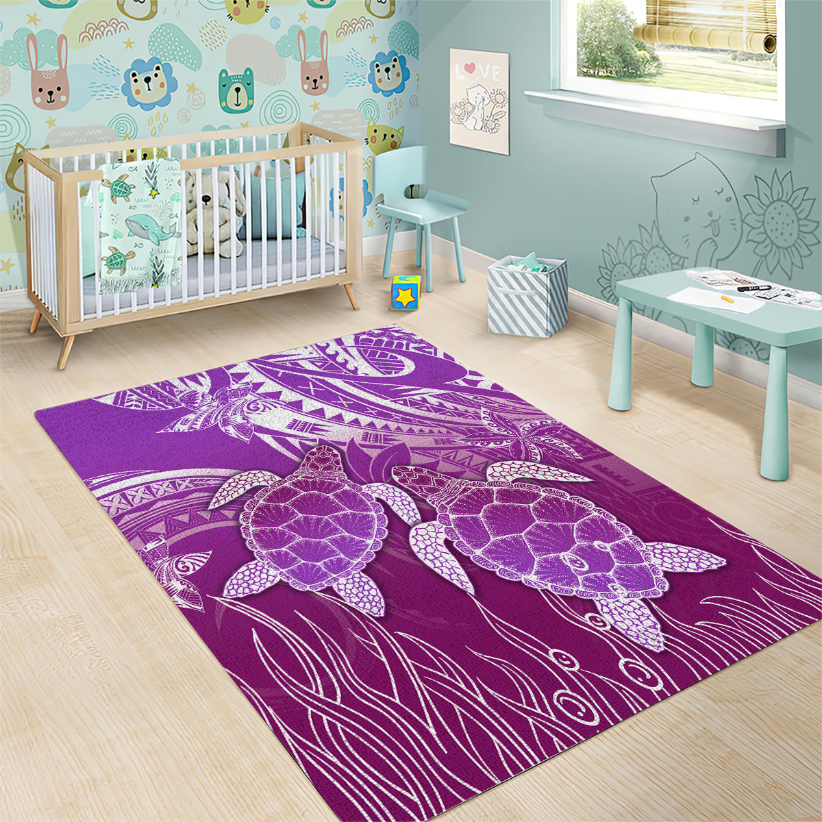 Polynesia Valentine Day Area Rug Polynesian Sea Turtle Purple Version LT14 - Polynesian Pride