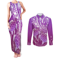 Polynesia Valentine Day Couples Matching Tank Maxi Dress and Long Sleeve Button Shirt Polynesian Sea Turtle Purple Version LT14 Purple - Polynesian Pride