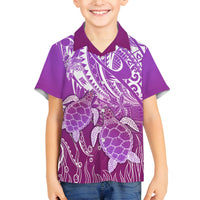 Polynesia Valentine Day Family Matching Off Shoulder Maxi Dress and Hawaiian Shirt Polynesian Sea Turtle Purple Version LT14 Son's Shirt Purple - Polynesian Pride