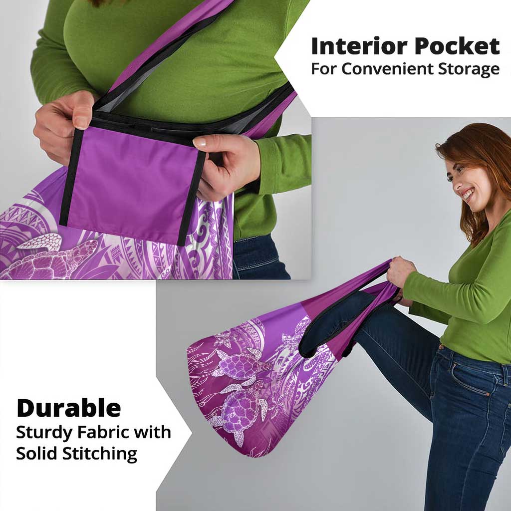 Polynesia Valentine Day Grocery Bag Polynesian Sea Turtle Purple Version