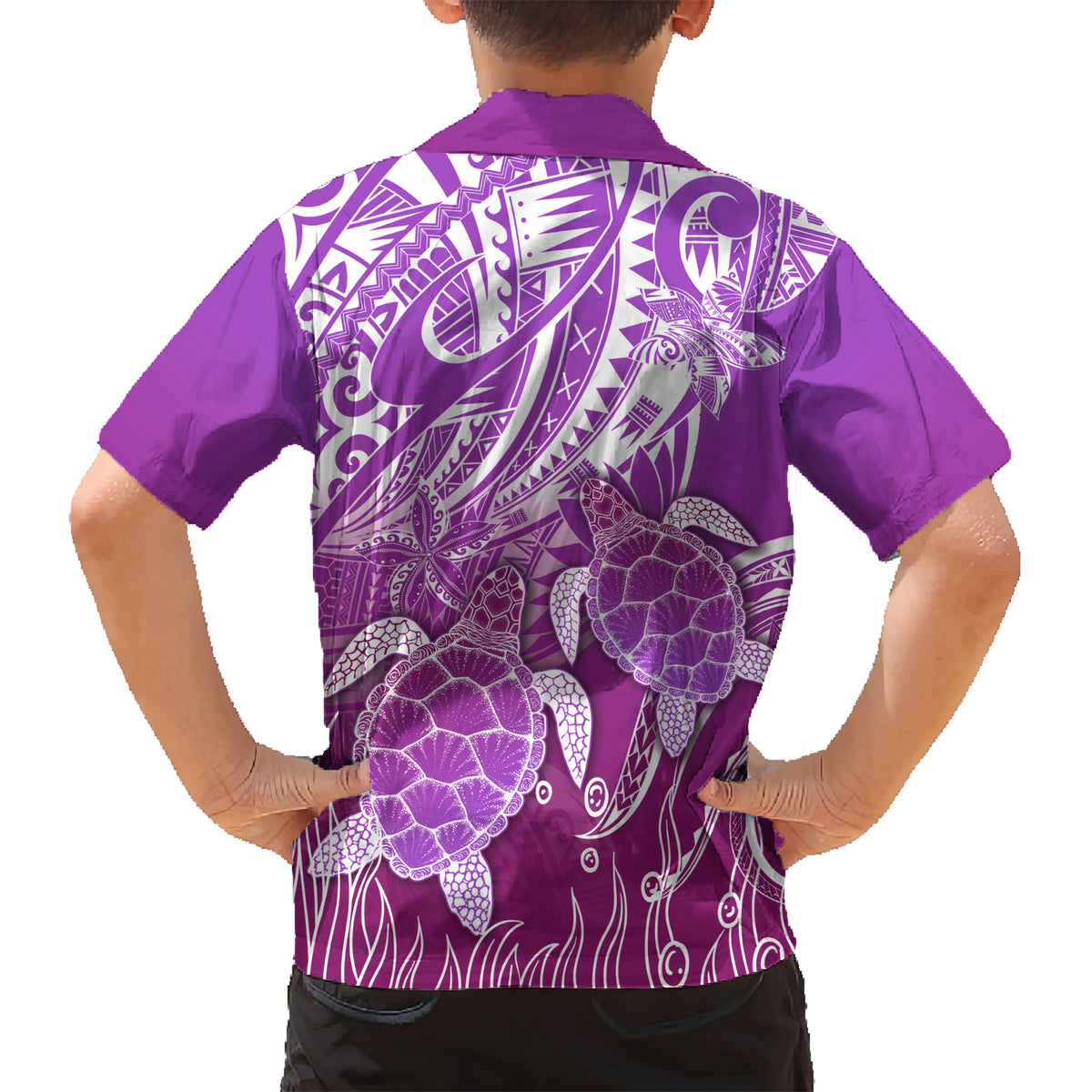 Polynesia Valentine Day Kid Hawaiian Shirt Polynesian Sea Turtle Purple Version LT14 - Polynesian Pride