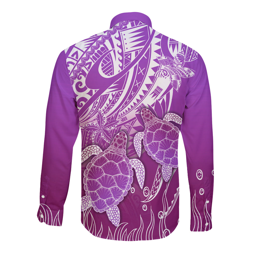 Polynesia Valentine Day Long Sleeve Button Shirt Polynesian Sea Turtle Purple Version LT14 - Polynesian Pride