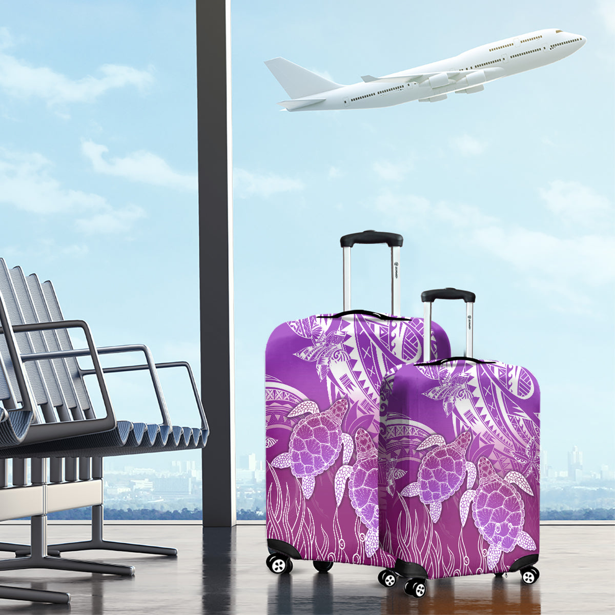 Polynesia Valentine Day Luggage Cover Polynesian Sea Turtle Purple Version LT14 - Polynesian Pride