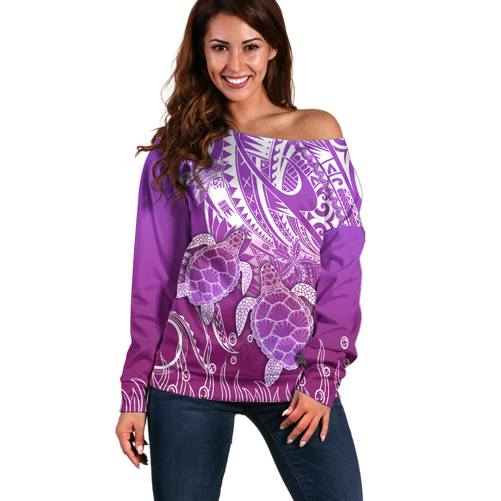 Polynesia Valentine Day Off Shoulder Sweater Polynesian Sea Turtle Purple Version LT14 Women Purple - Polynesian Pride