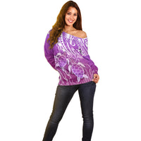 Polynesia Valentine Day Off Shoulder Sweater Polynesian Sea Turtle Purple Version LT14 - Polynesian Pride