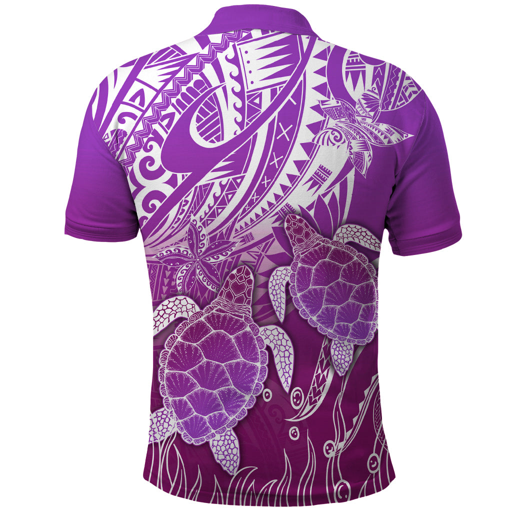 Polynesia Valentine Day Polo Shirt Polynesian Sea Turtle Purple Version LT14 - Polynesian Pride