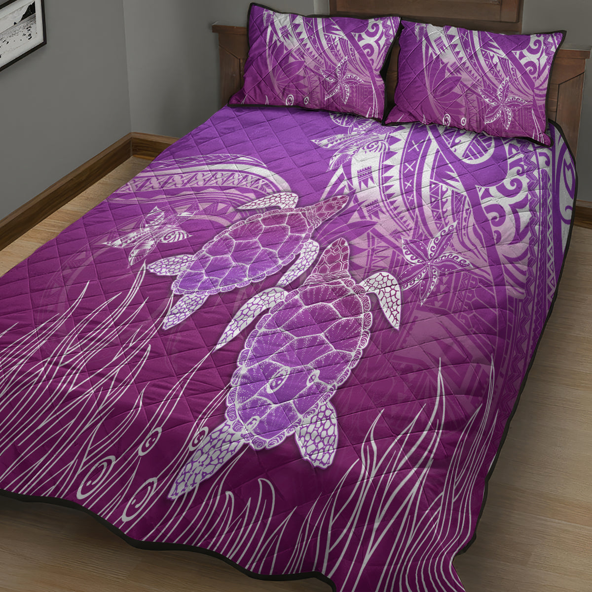 Polynesia Valentine Day Quilt Bed Set Polynesian Sea Turtle Purple Version LT14 - Polynesian Pride