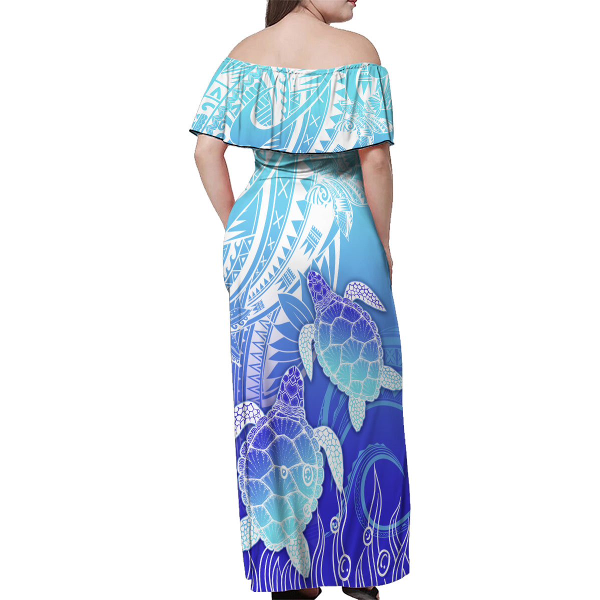 Polynesia Valentine Day Family Matching Off Shoulder Maxi Dress and Hawaiian Shirt Polynesian Sea Turtle Turquoise Version LT14 - Polynesian Pride
