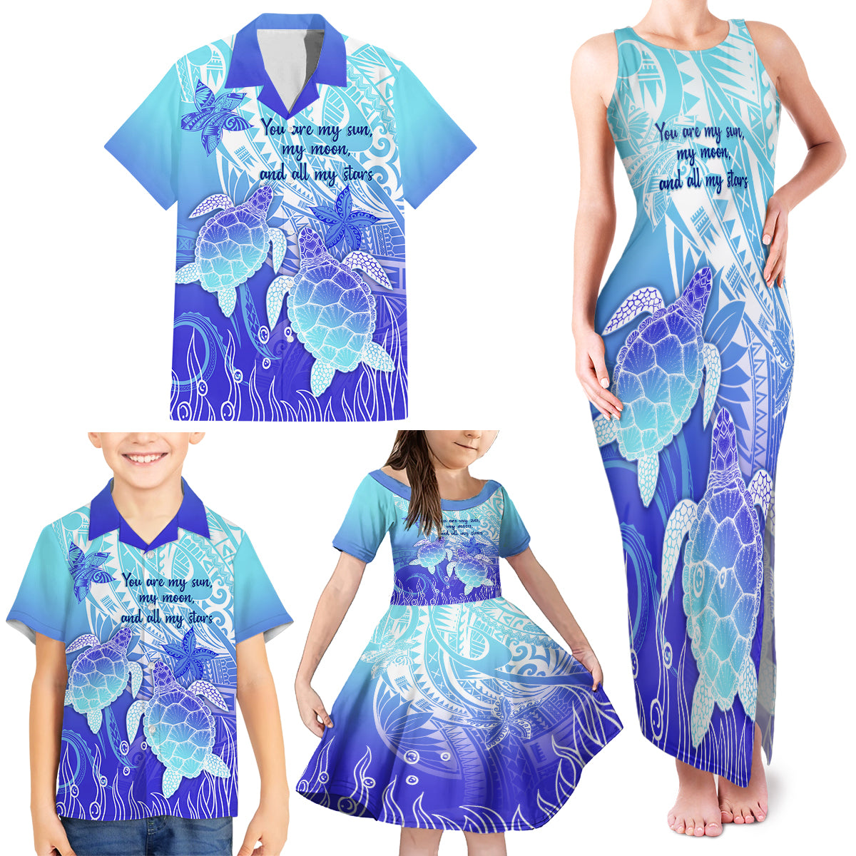Polynesia Valentine Day Family Matching Tank Maxi Dress and Hawaiian Shirt Polynesian Sea Turtle Turquoise Version LT14 - Polynesian Pride